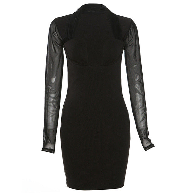 YUZHEXI Black Bodycon Halter Dress with Cold Shoulders