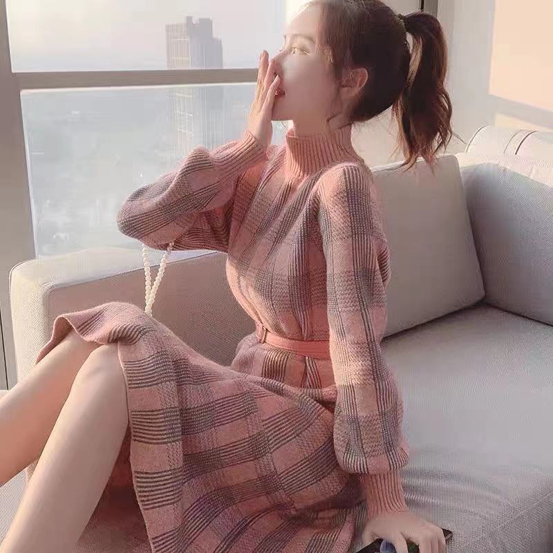 Mid-Length Contrast Color Sweater Skirt for Women
