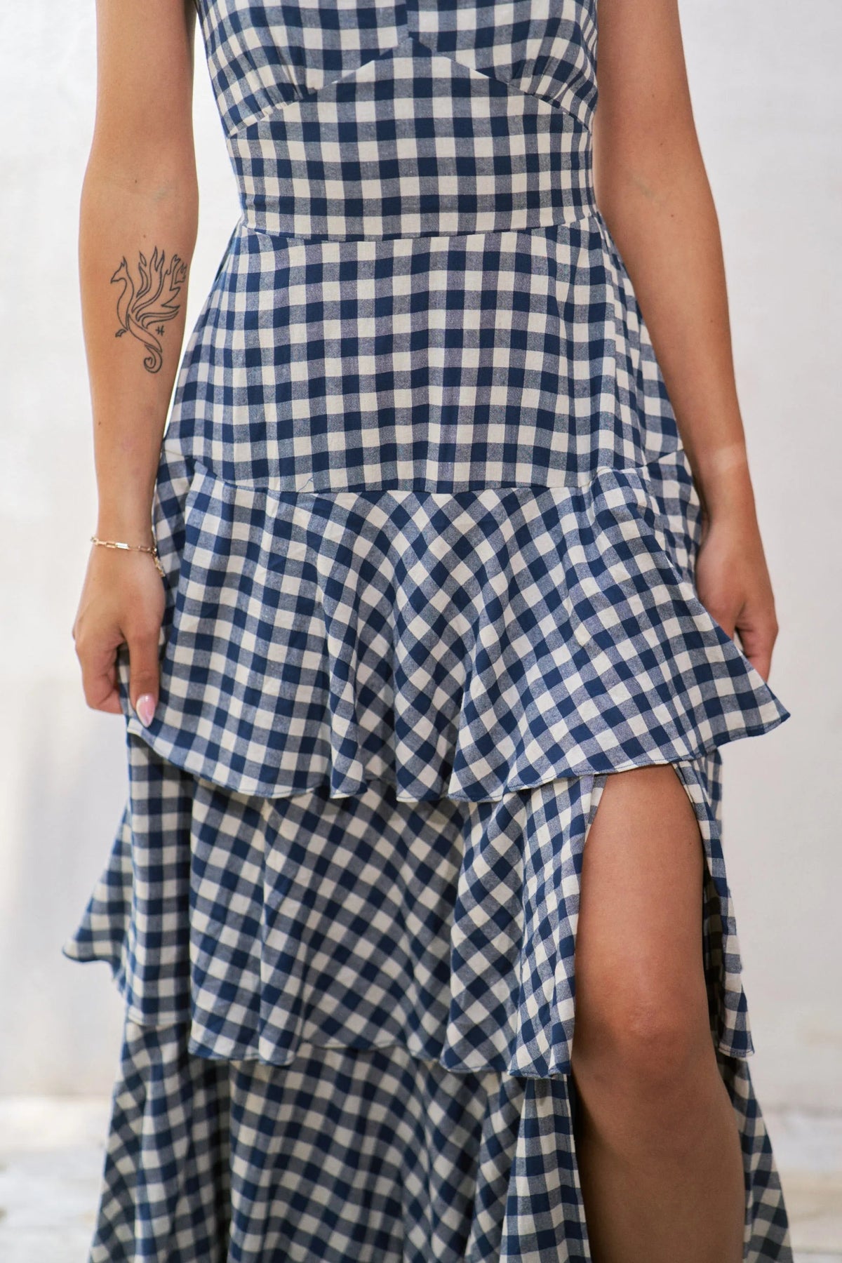 Jade By Jane Gingham Tiered Maxi Dress for Women Elegant