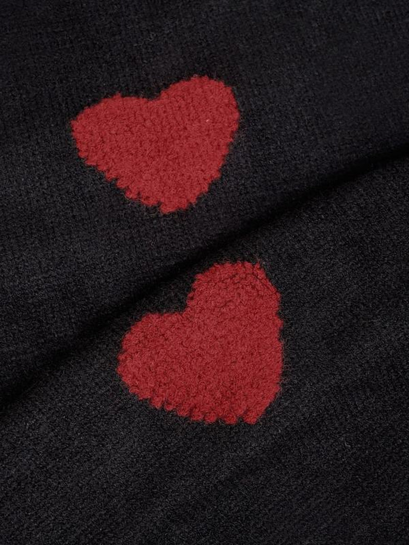 Women Printed Heart Pattern Crewneck Knitted Sweater