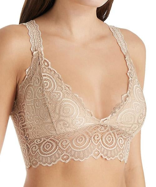 Women Floral Lace V Neck Wireless Bralette Sheer Crop Bra