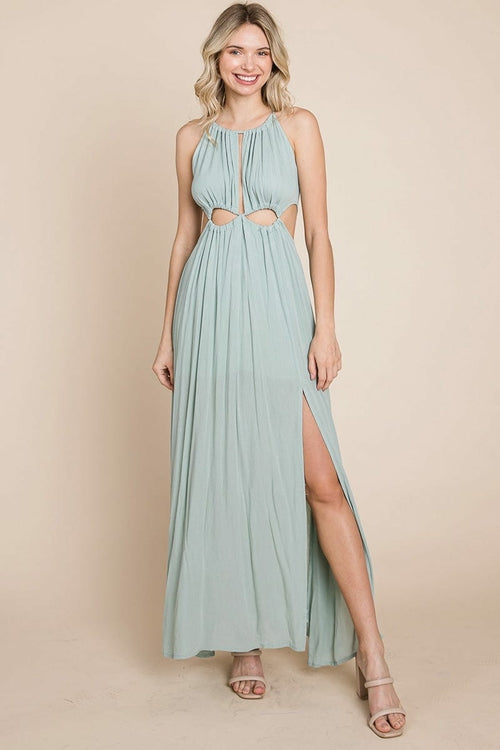 Split Front Cut-Out Halter Maxi Dress for Women