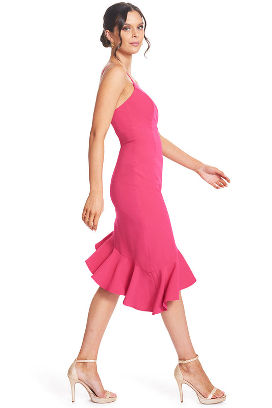 Rufflin' Round Fuchsia Ruffle Hem Asymmetric Cocktail Dress