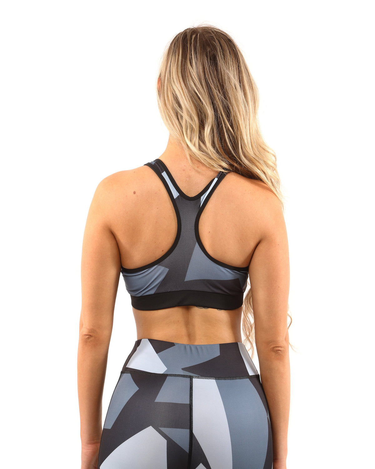 Black Grey Leggings Sports Bra Set Sculpted Fit