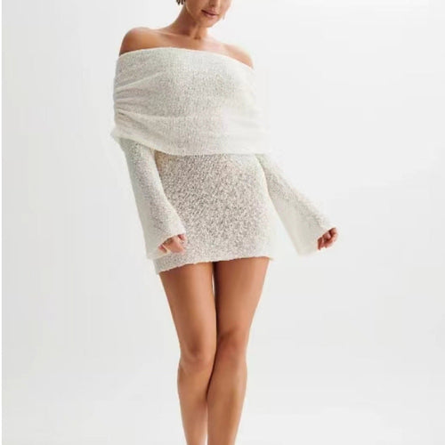 Off-Shoulder Knit Bodycon Dress for Women Long Sleeve Chic
