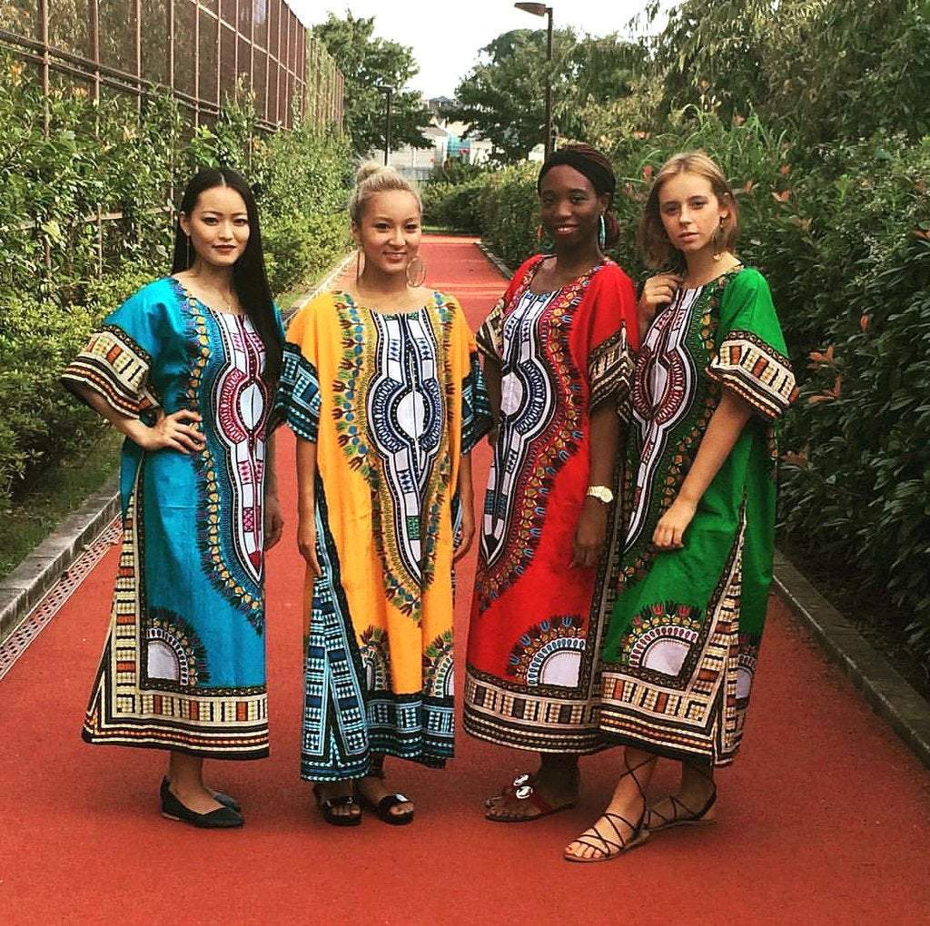 Women's African Dashiki Kaftan Maxi Dress Cotton Orange