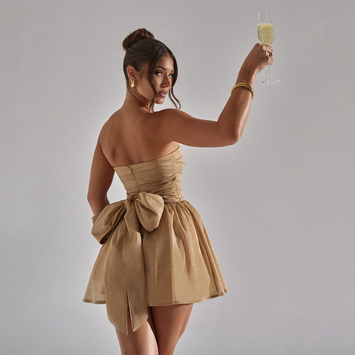 Sheer Mesh Strapless Mini Dress