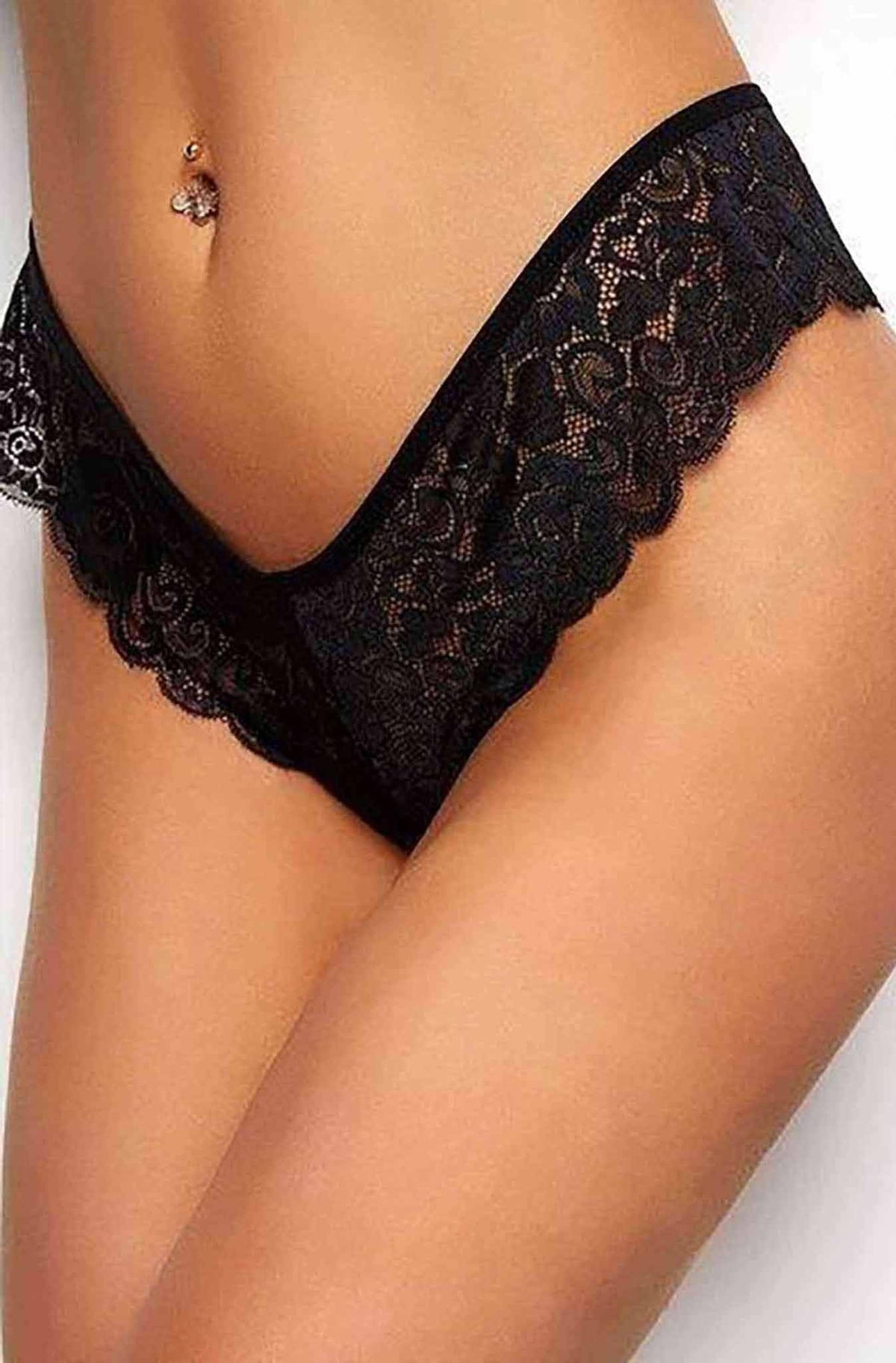 Black Trim Lace V-Back Thong Panties for Women Underwear