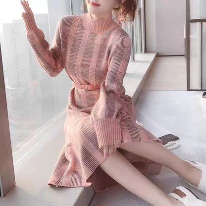 Mid-Length Contrast Color Sweater Skirt for Women