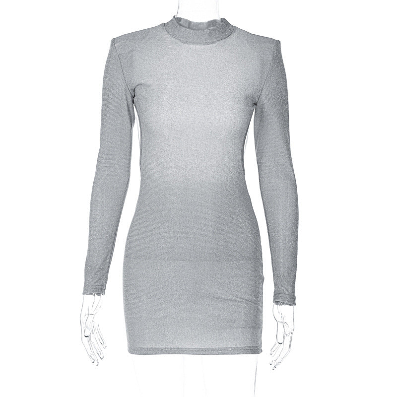 Round Neck Long Sleeve Hip Dress