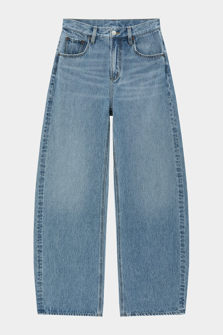Women High Rise Curved Wide Leg Denim Jeans Rigid Cotton