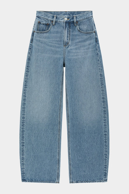 Women High Rise Curved Wide Leg Denim Jeans Rigid Cotton