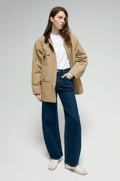 Women High Rise Curved Wide Leg Denim Jeans Rigid Cotton