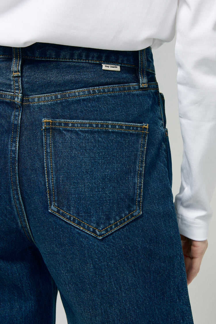 Women High Rise Curved Wide Leg Denim Jeans Rigid Cotton