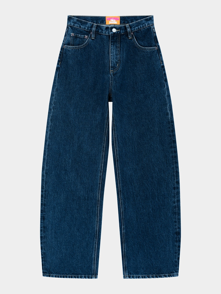 Women High Rise Curved Wide Leg Denim Jeans Rigid Cotton