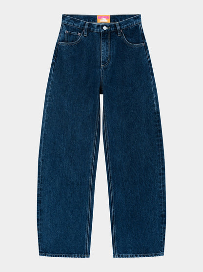 Women High Rise Curved Wide Leg Denim Jeans Rigid Cotton