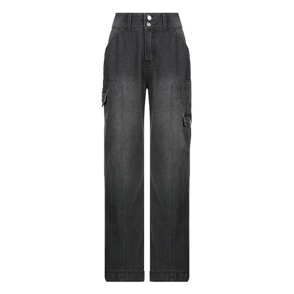 High Rise Loose Pocket Wide Leg Fashion Pants