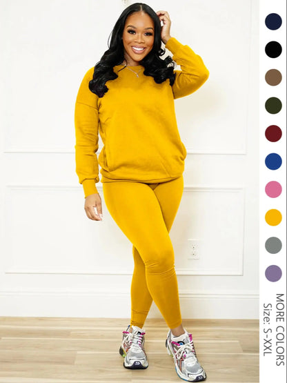Women Drop Shoulder Sweatshirt Elastic Waist Pants Two Set