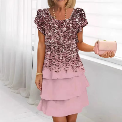 Women Geometric Floral Summer Print Short Sleeve Midi Dress
