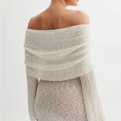 Off-Shoulder Knit Bodycon Dress for Women Long Sleeve Chic