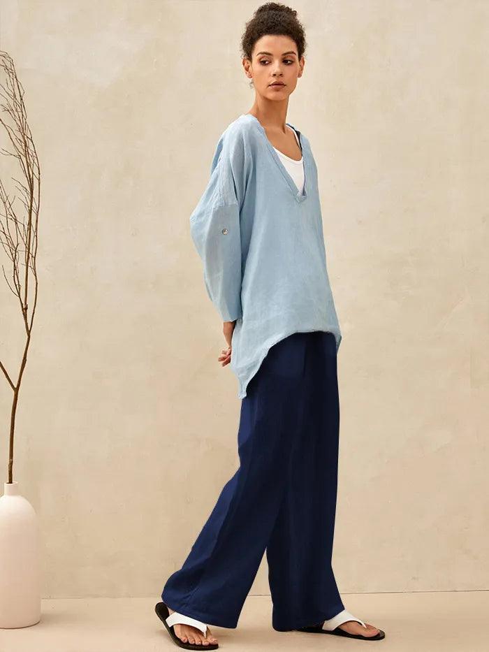Women 100 Linen Straight Leg Drawstring Pants Casual