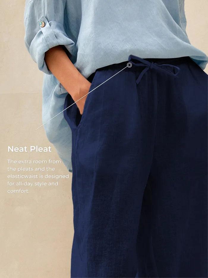 Women 100 Linen Straight Leg Drawstring Pants Casual