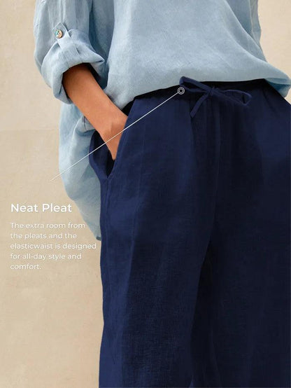 Women 100 Linen Straight Leg Drawstring Pants Casual