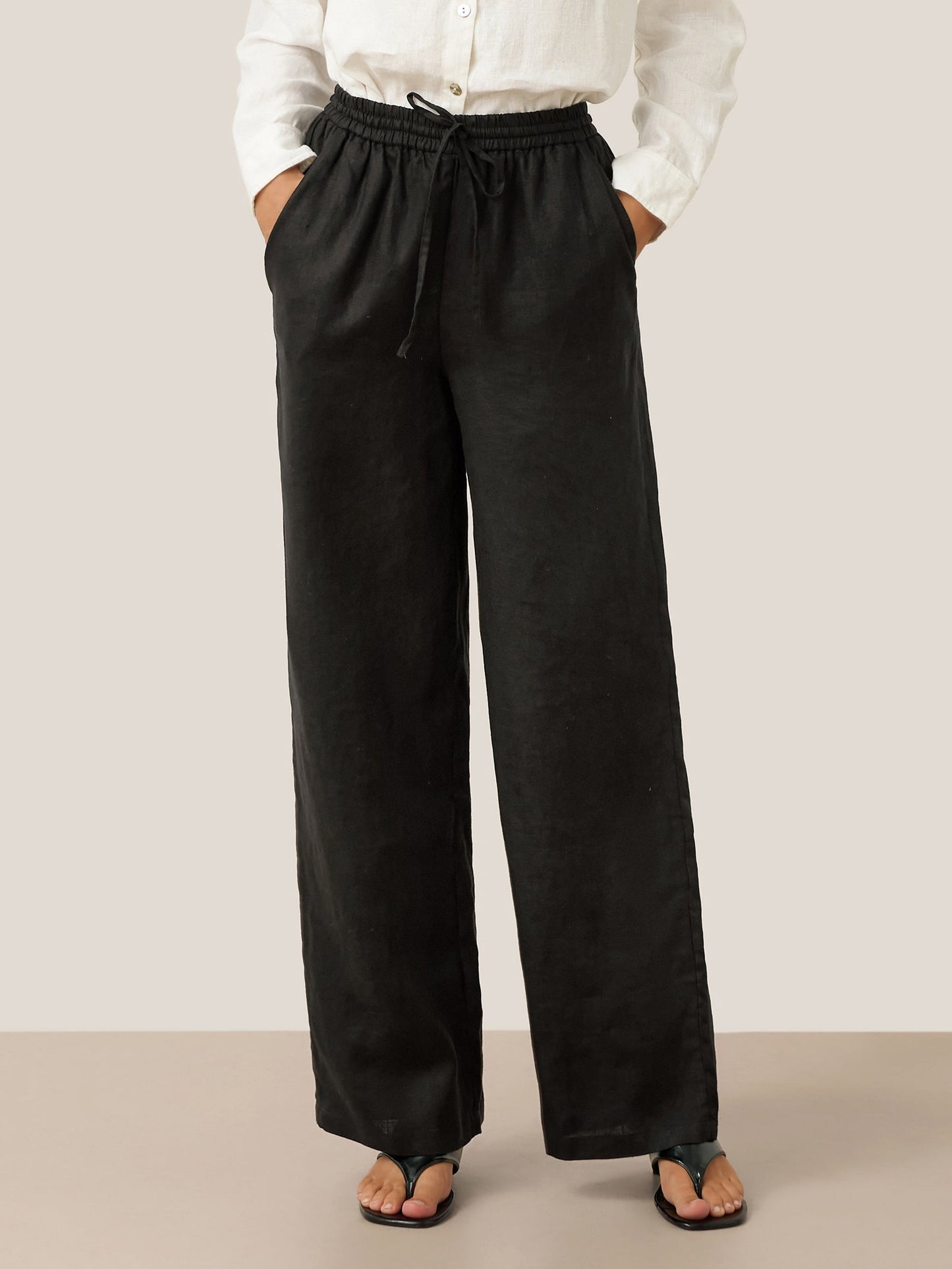 Women 100 Linen Straight Leg Drawstring Pants Casual