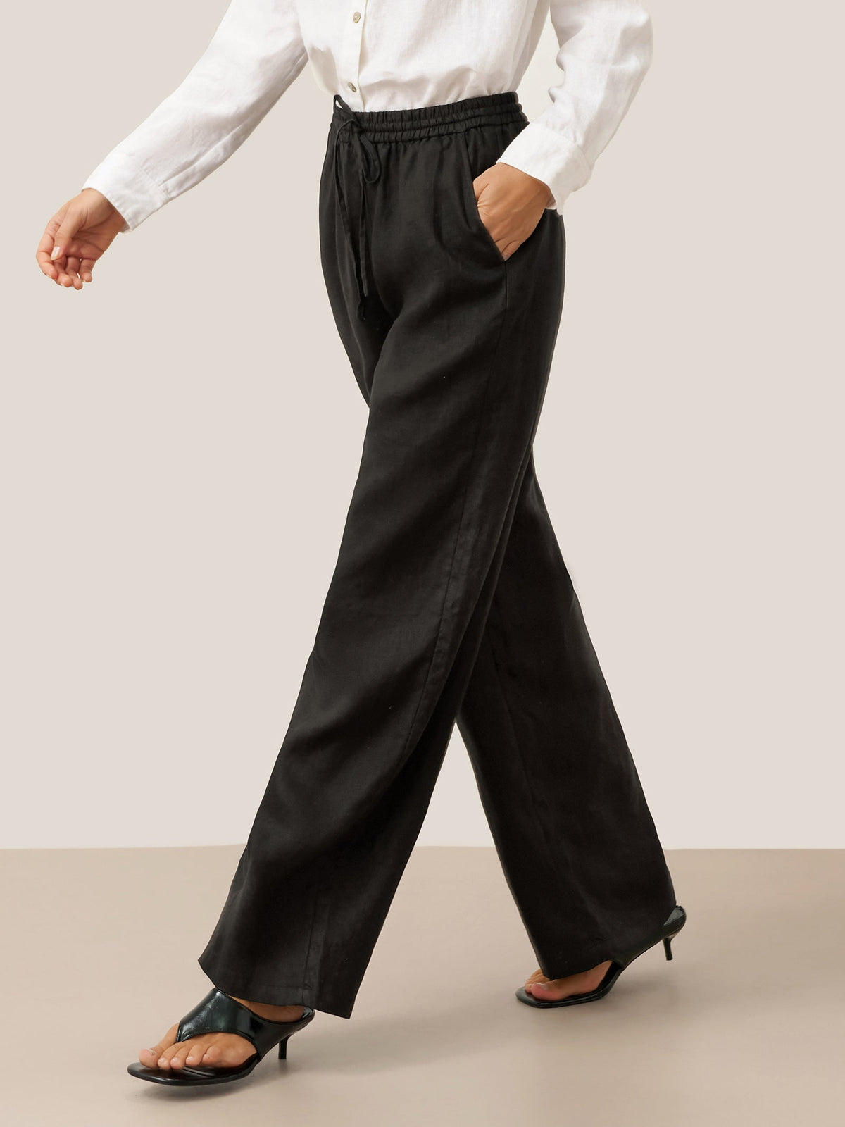 Women 100 Linen Straight Leg Drawstring Pants Casual
