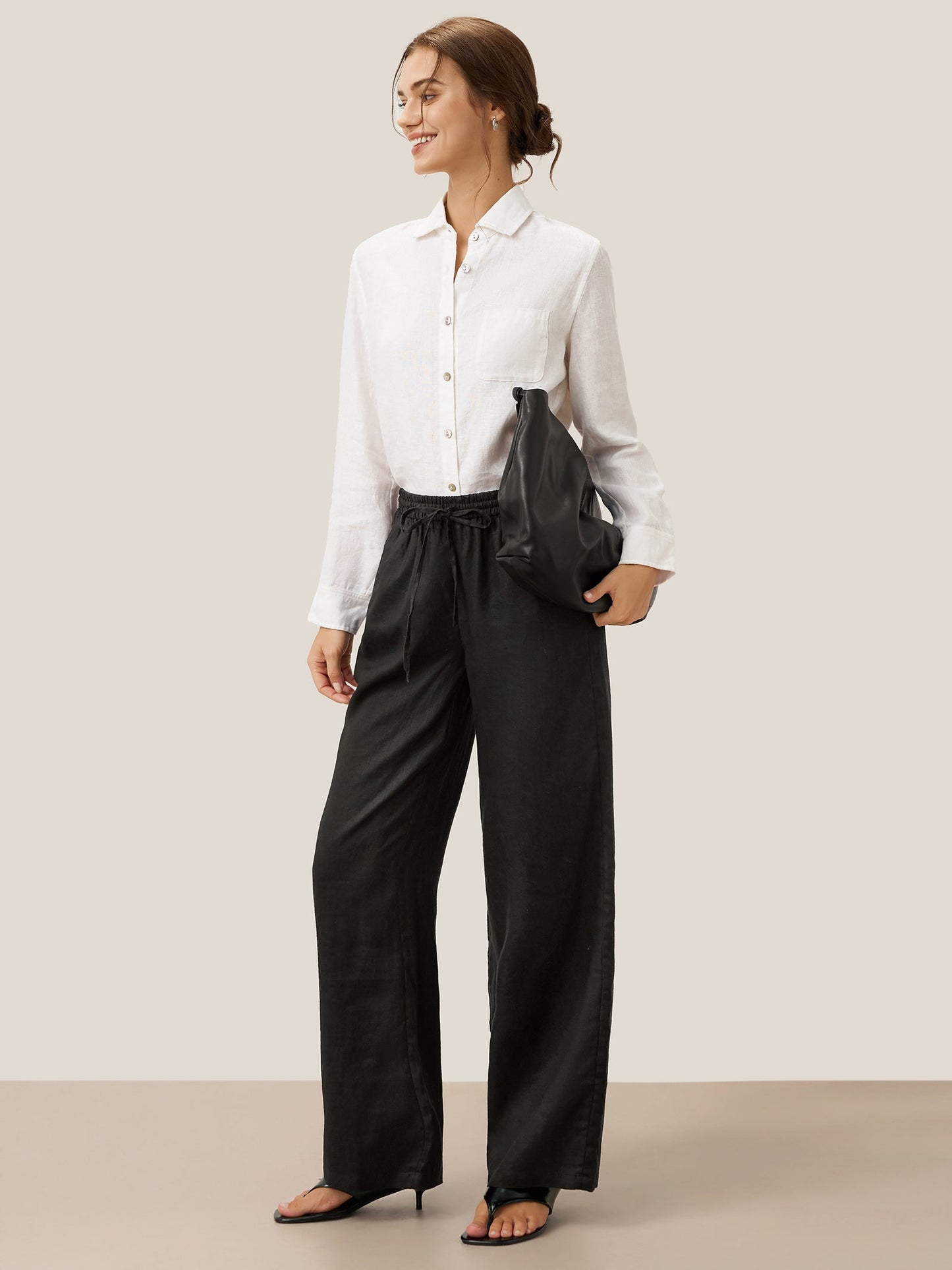 Women 100 Linen Straight Leg Drawstring Pants Casual