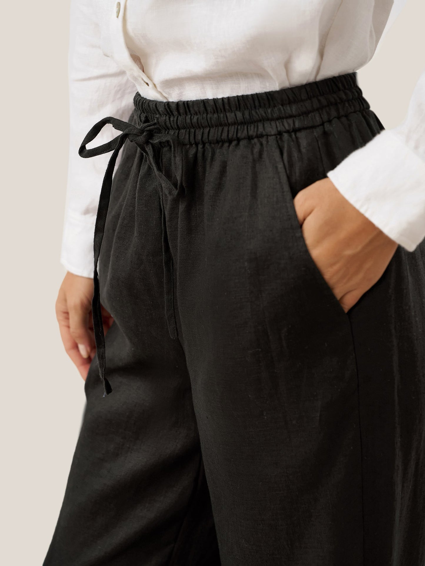 Women 100 Linen Straight Leg Drawstring Pants Casual