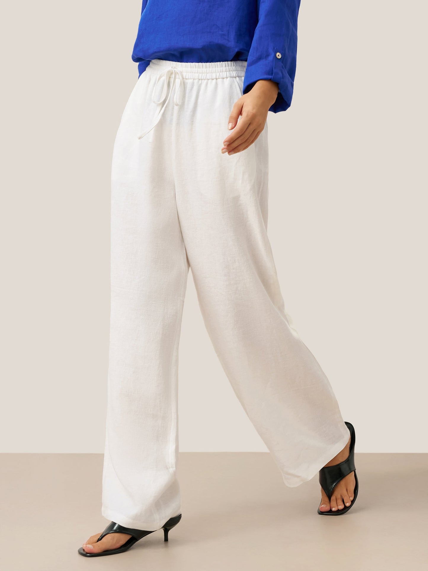 Women 100 Linen Straight Leg Drawstring Pants Casual
