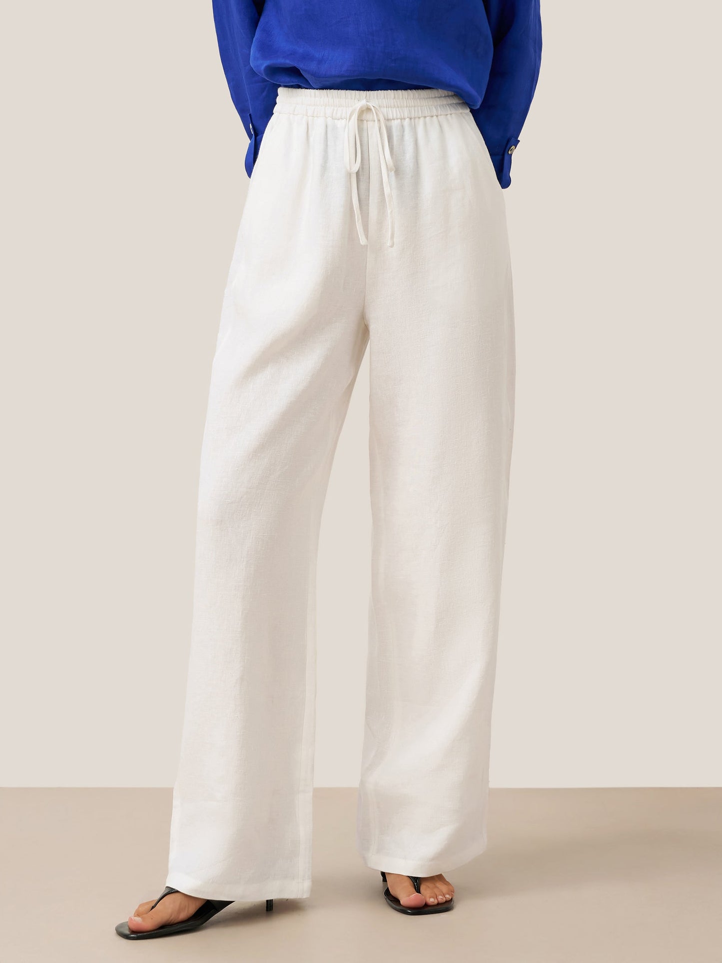 Women 100 Linen Straight Leg Drawstring Pants Casual