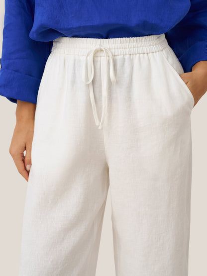 Women 100 Linen Straight Leg Drawstring Pants Casual