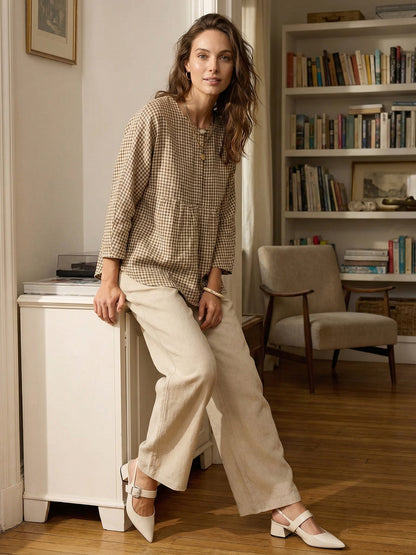 Women 100 Linen Straight Leg Drawstring Pants Casual