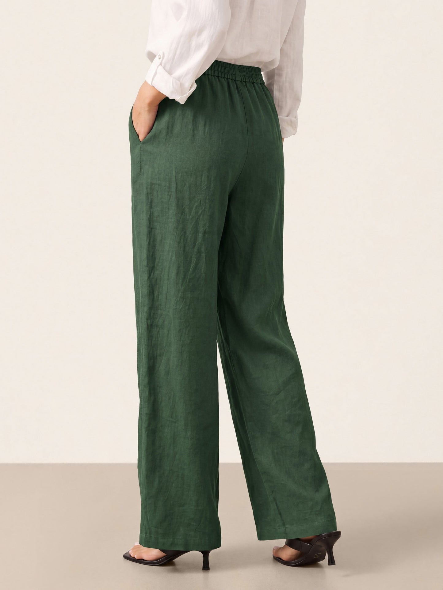 Women 100 Linen Straight Leg Drawstring Pants Casual
