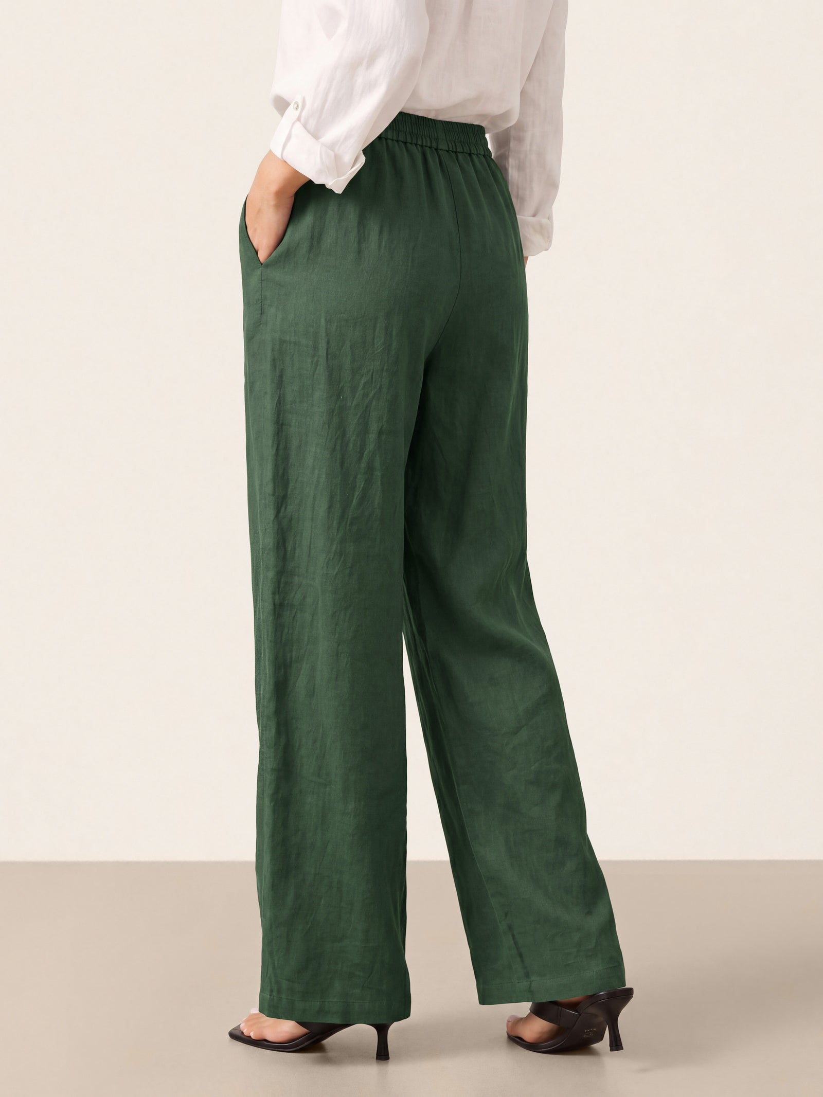 Women 100 Linen Straight Leg Drawstring Pants Casual