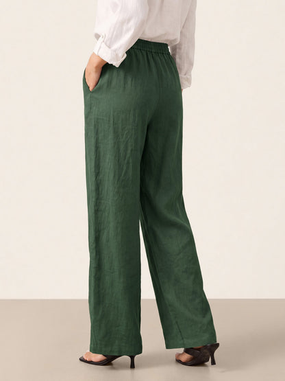 Women 100 Linen Straight Leg Drawstring Pants Casual