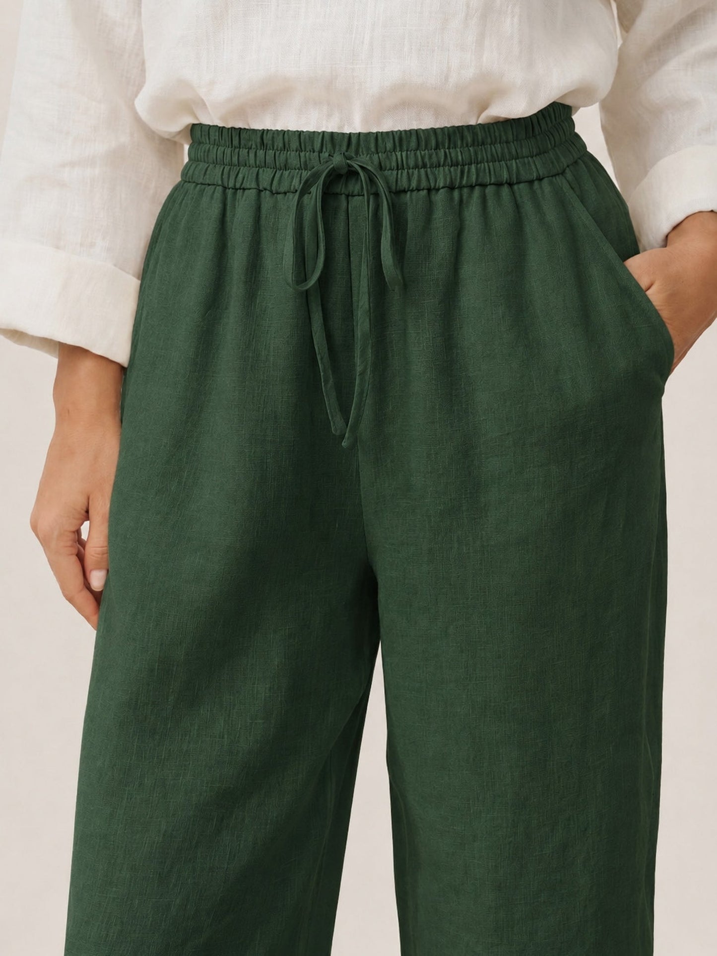 Women 100 Linen Straight Leg Drawstring Pants Casual