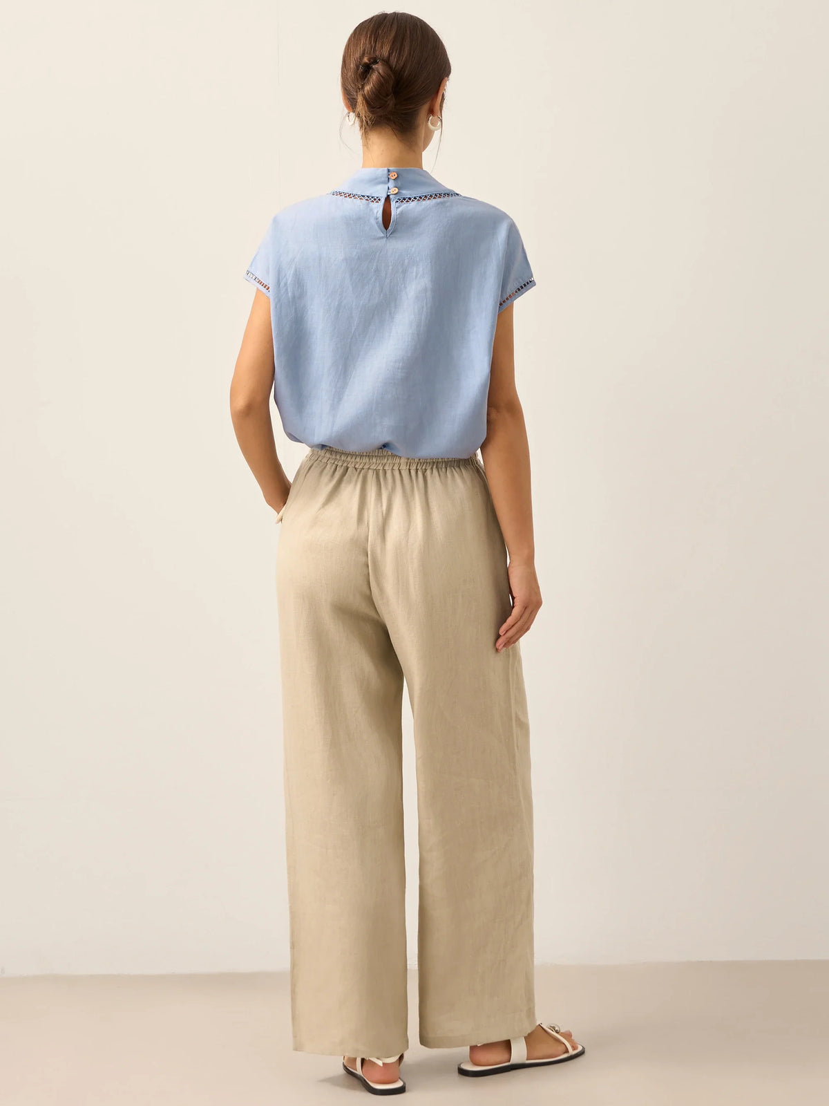 Women 100 Linen Straight Leg Drawstring Pants Casual