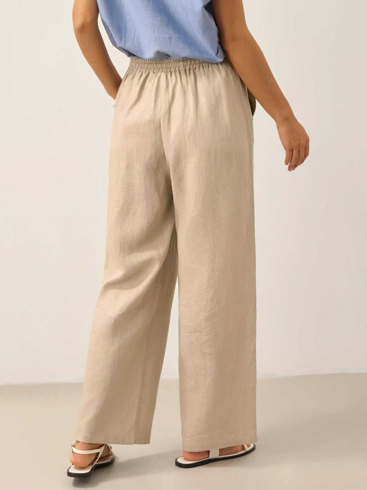 Women 100 Linen Straight Leg Drawstring Pants Casual