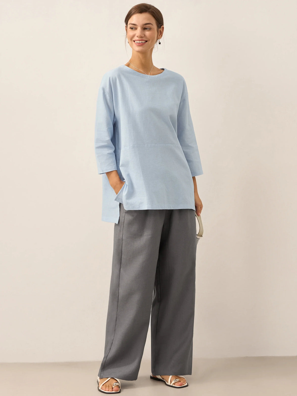 Women 100 Linen Straight Leg Drawstring Pants Casual