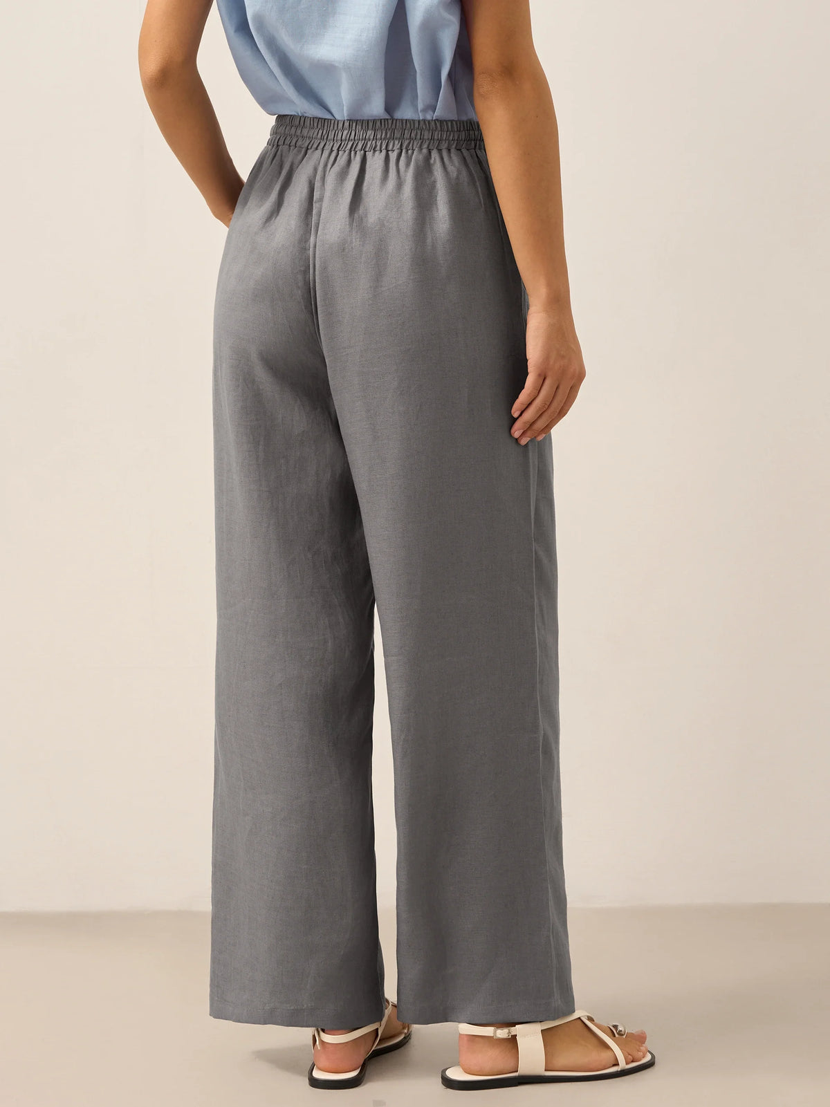 Women 100 Linen Straight Leg Drawstring Pants Casual