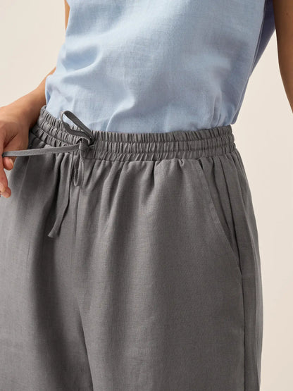 Women 100 Linen Straight Leg Drawstring Pants Casual