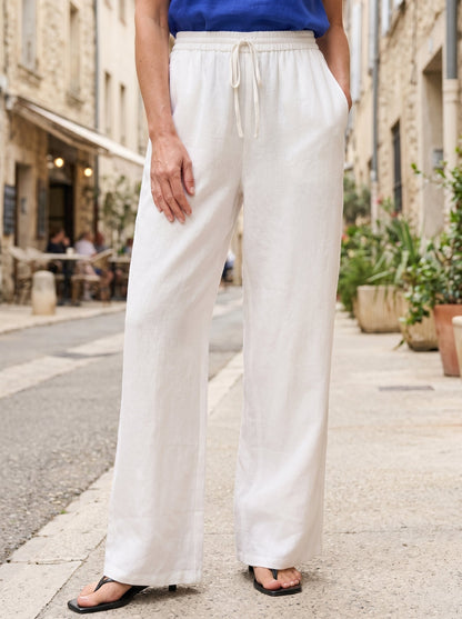 Women 100 Linen Straight Leg Drawstring Pants Casual