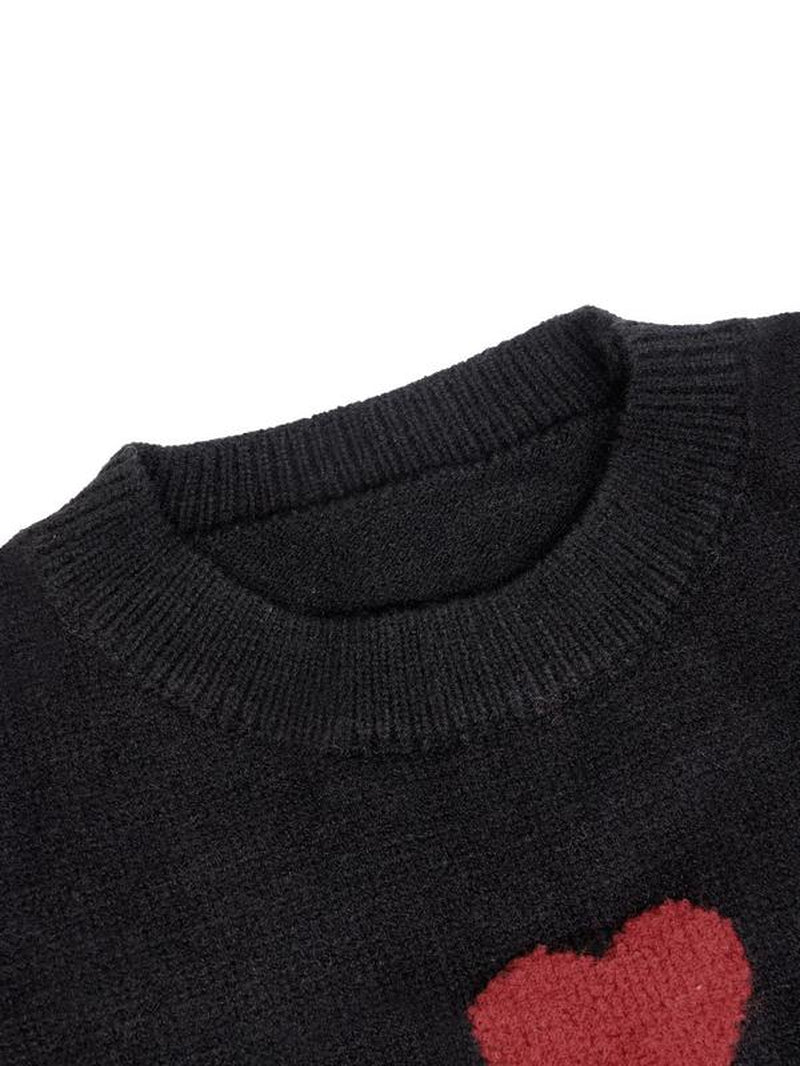 Women Printed Heart Pattern Crewneck Knitted Sweater