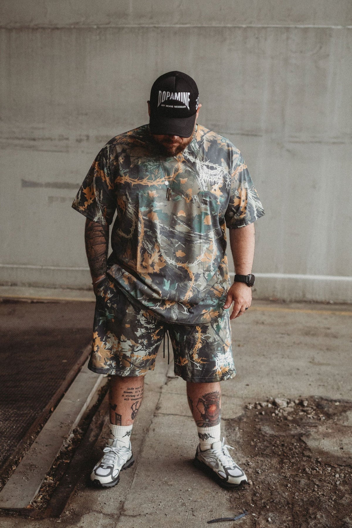Men Graphic Camo Print Cotton Oversized T Shirt Black