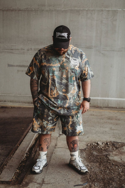 Men Graphic Camo Print Cotton Oversized T Shirt Black