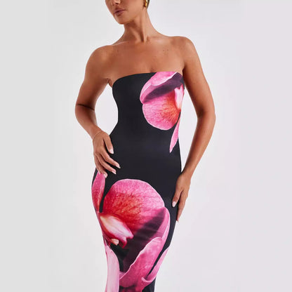 Backless Floral Tube Maxi Dress for Women Summer Elegant