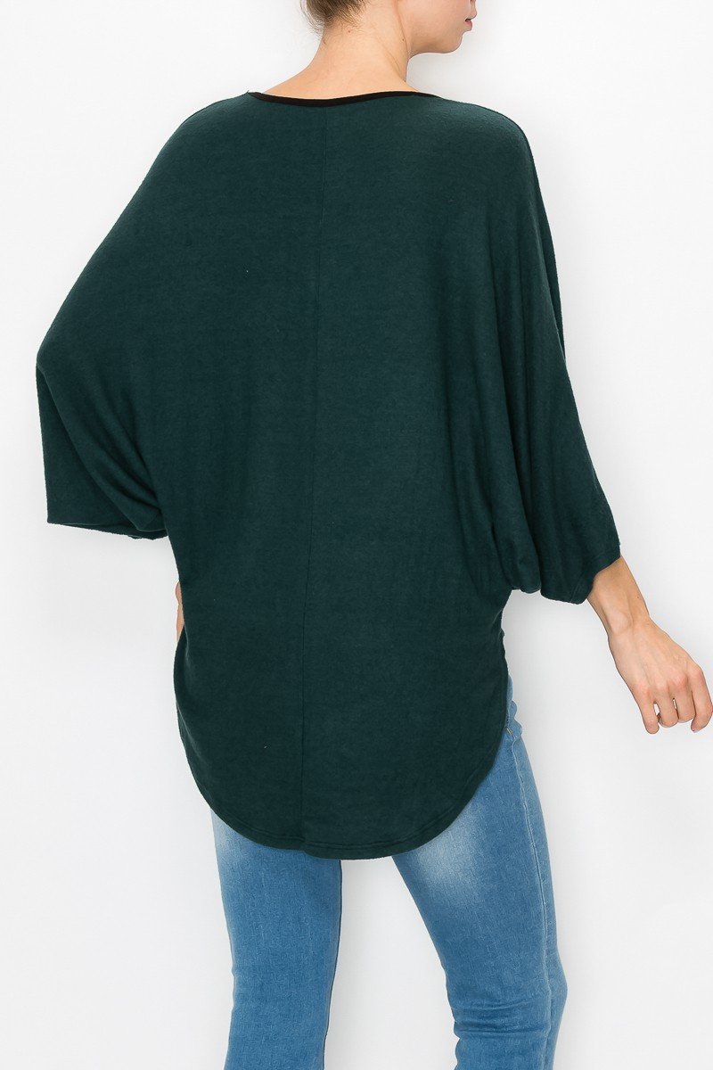Green High Low Round Neck Tunic Top Women Casual Chic